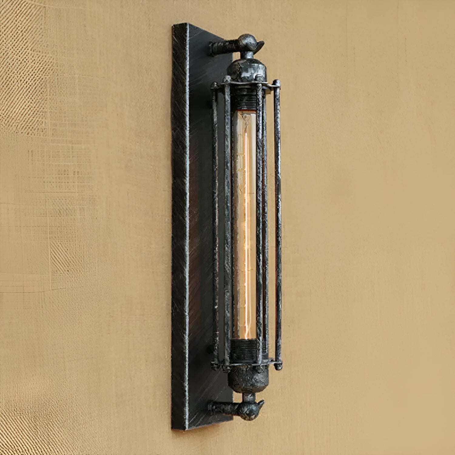 Industrial retro wall lamp in iron with a flute design, shown in one of four colour finishes.