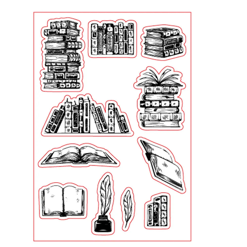 Portable transparent self-adhesive silicone stamp with white seal pattern for greeting cards