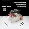 Stainless steel lidded food display box with multiple inner grids for commercial use.