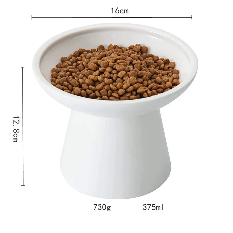 Ceramic elevated cat food bowl with wide shallow 16cm design in blue colour