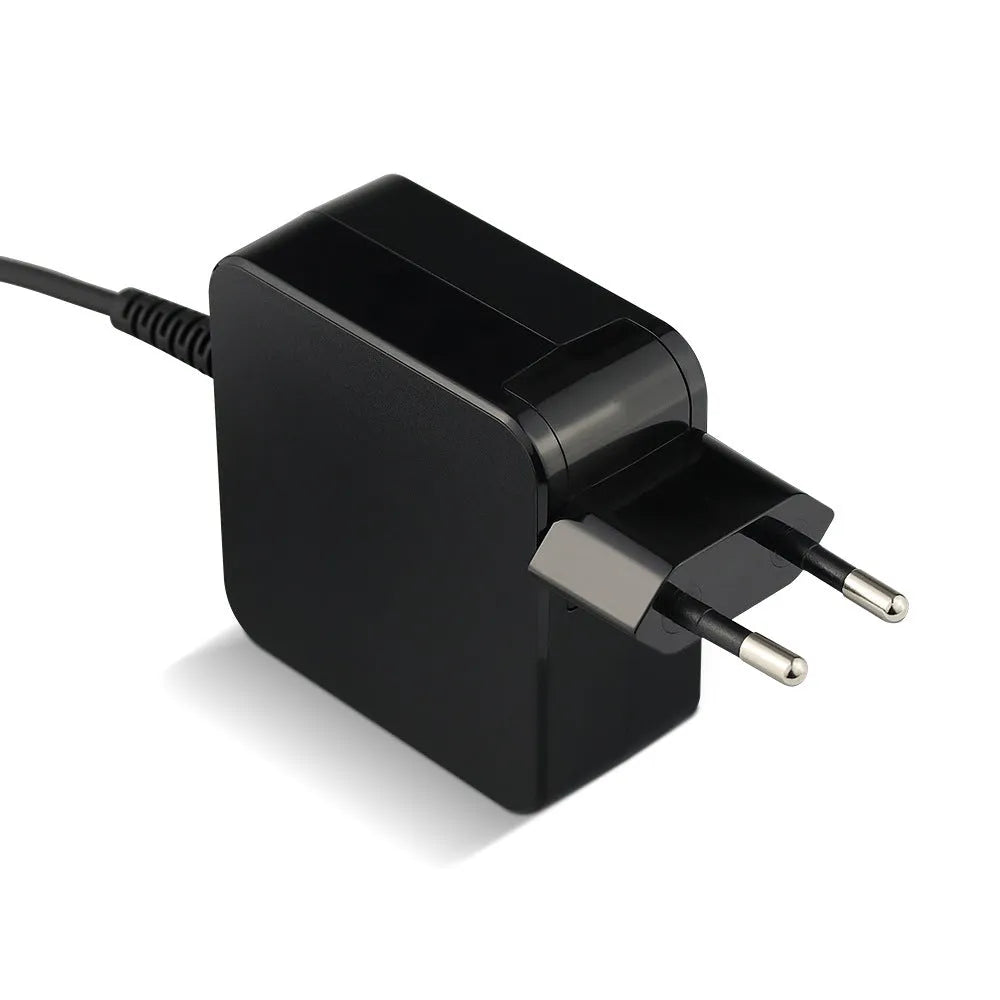 Black 45W laptop power adapter with US plug and DC connector
