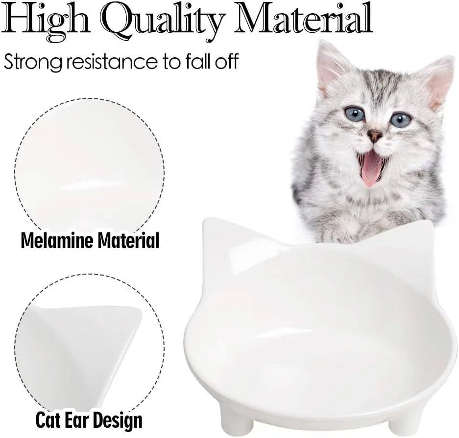 Black shallow melamine cat food bowl with non-slip rubber base on a white background.