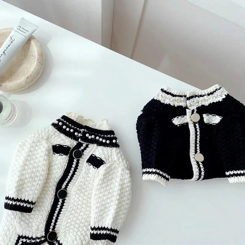 Korean style puppy sweater with princess collar in white colour on small dog model