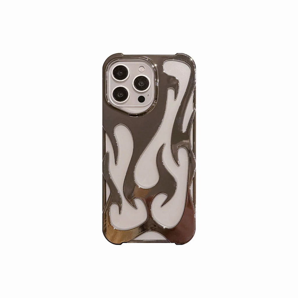 Electroplating hollow flame pattern soft TPU phone case for Apple iPhone in metallic silver finish