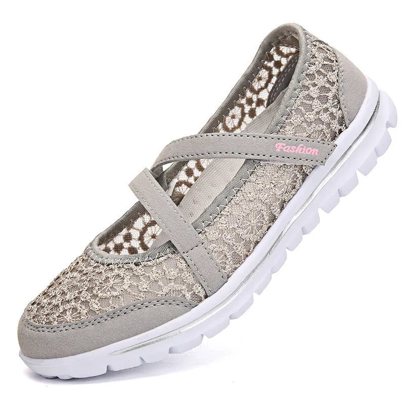 Women's flat heel mesh lace-up casual shoes in multiple colour options
