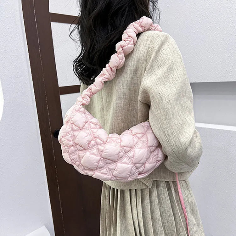 Women's casual nylon shoulder messenger bag in a solid colour with adjustable strap.