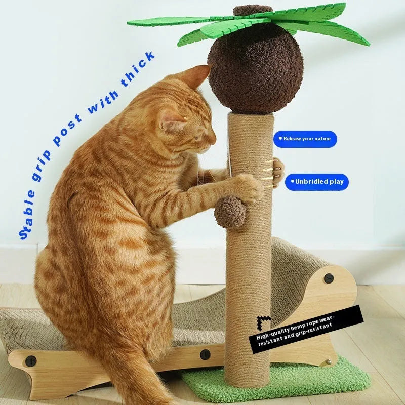 Wooden beach chair cat nest with integrated scratch board and climbing frame