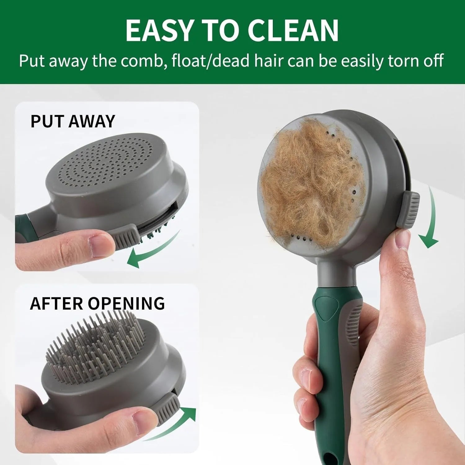 Green and pink two-sided silicone pet brush with slicker bristles and massage teeth on a white background