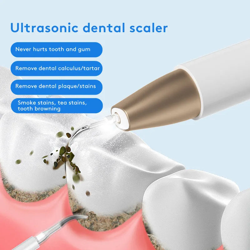 Gold ultrasonic tooth cleaner for tartar and stain removal, portable oral care device