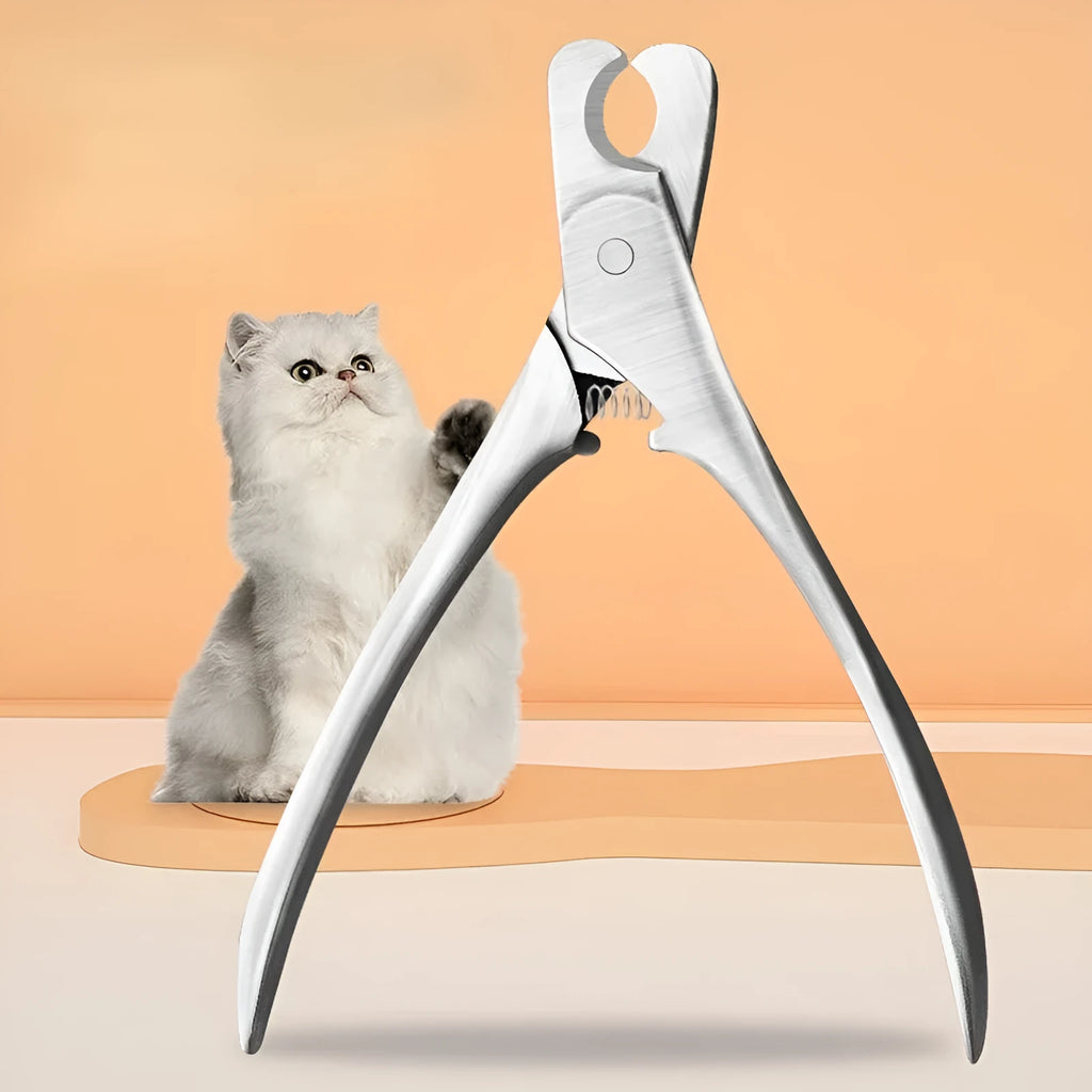 Silver professional pet nail clipper with stainless steel blades for trimming dog and cat nails.