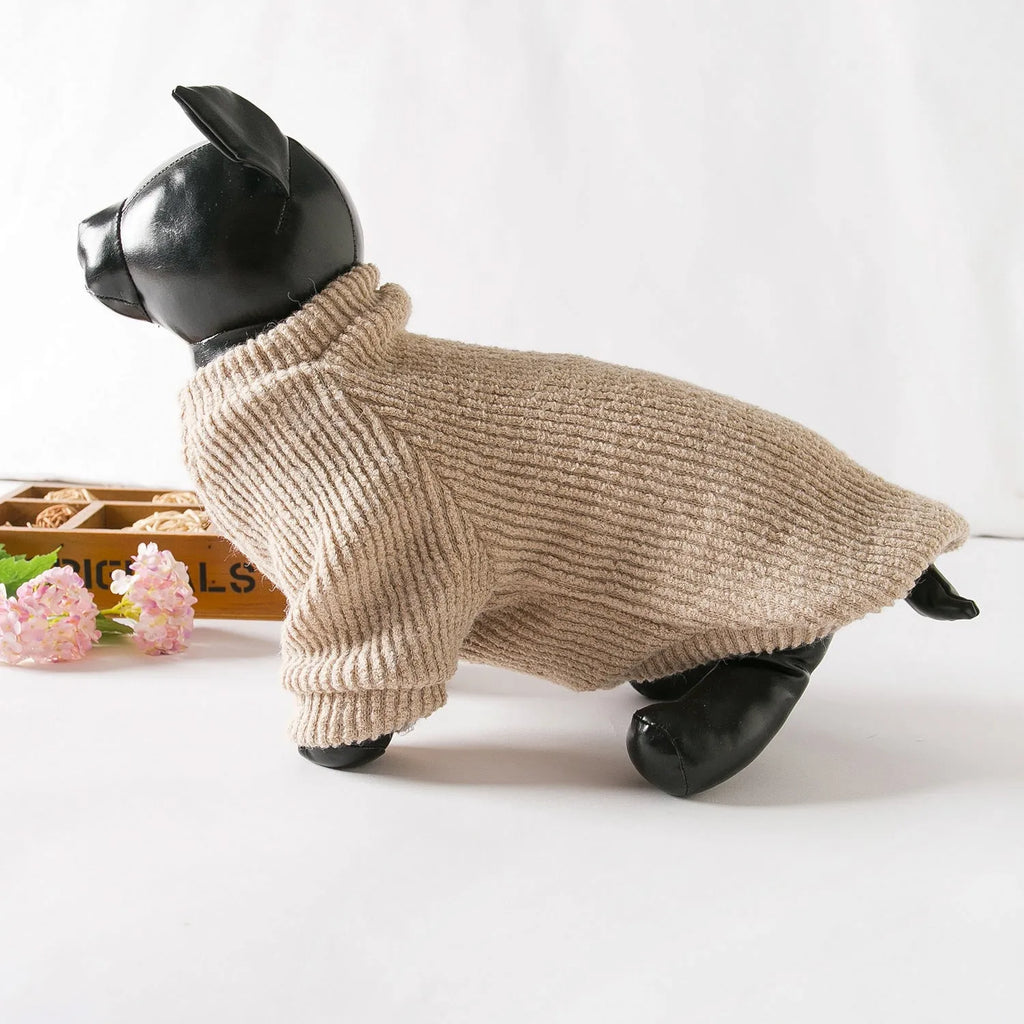 Brown cloth dog sweater pullover for small breeds on a white background.