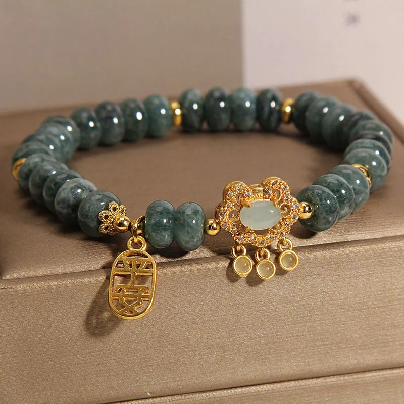 Natural emerald green jade abacus bead bracelet for women with alloy safety lock clasp