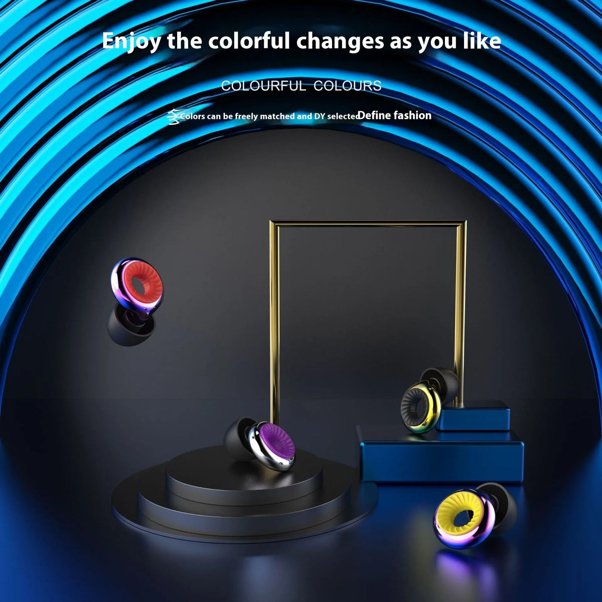 Set of reusable silicone earplugs in multiple colours with a storage box and spare ear caps.