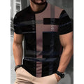Men's loose-fit short-sleeved t-shirt with digital 3D printed stripe pattern in various colour styles