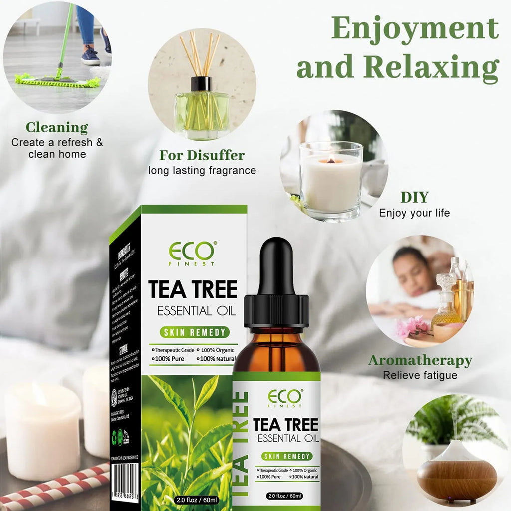 60ml bottle of Tea Tree Essential Oil for massage and acne fade treatment.