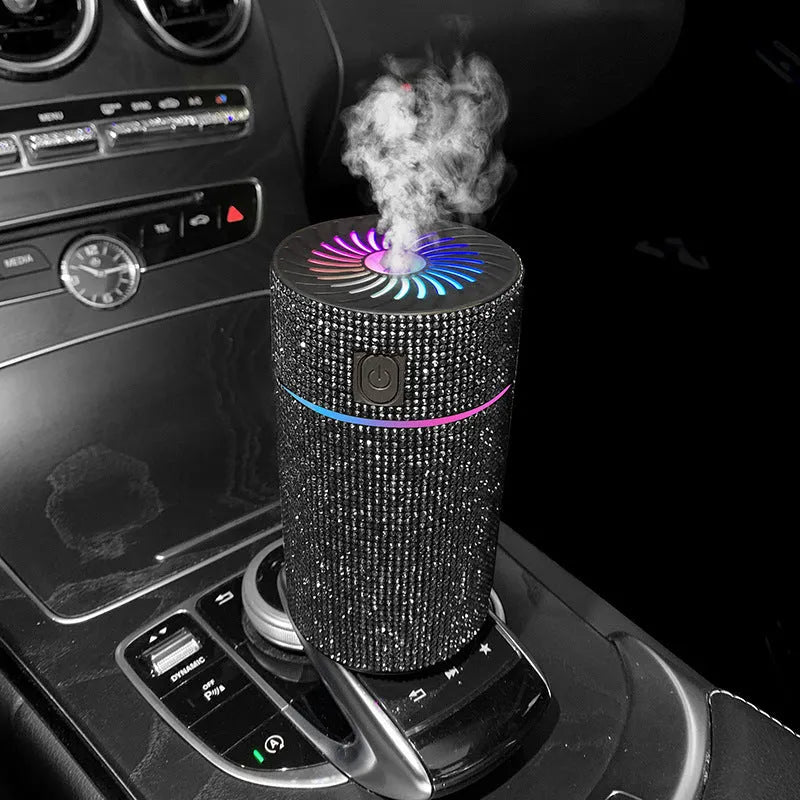 Car mounted USB humidifier with diamond crystal water tank in various colour options