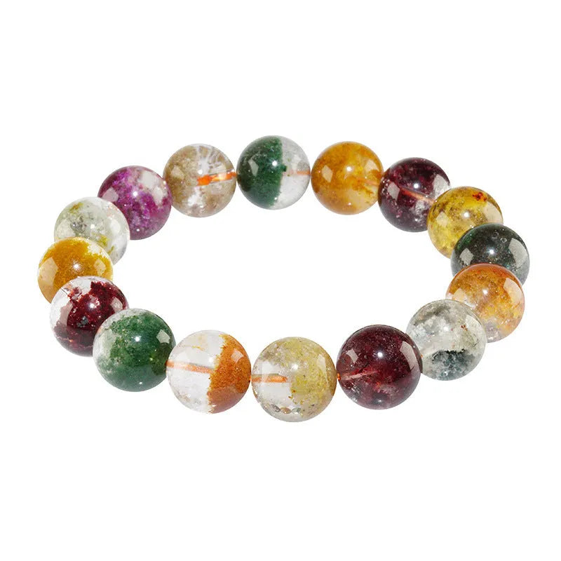Crystal ethnic style bracelet with 10mm beads showing natural four seasons colourful ghost cornucopia design