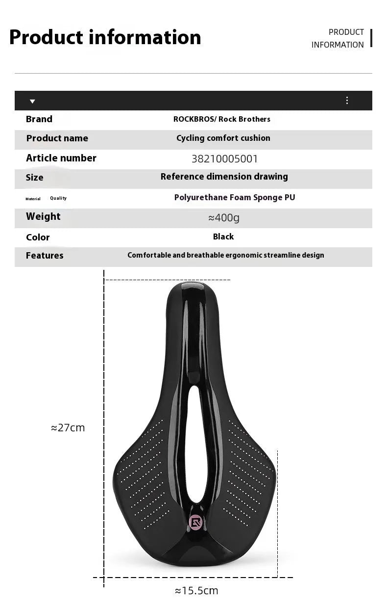 Medium mountain bike seat cushion in black and pink made from PU foam resin sponge