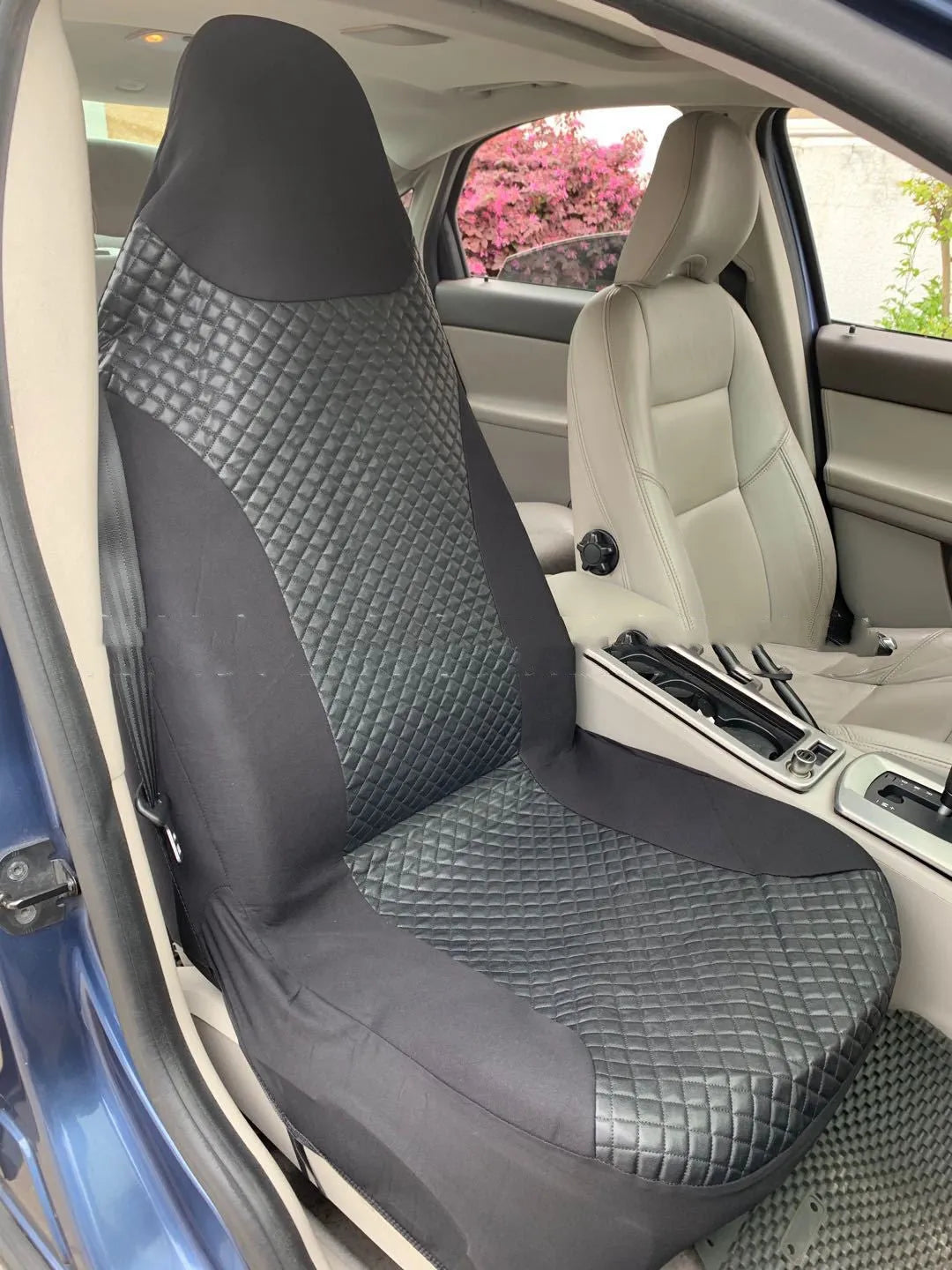 Black quilted PU automotive seat cover with sponge composite construction