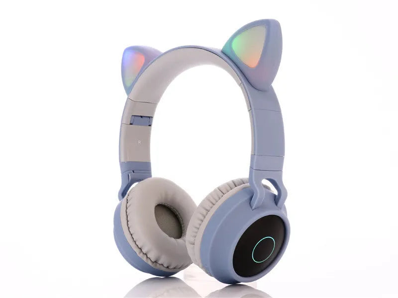 Cartoon cat ear wireless Bluetooth gaming headset in multiple colour options showing head-mounted design