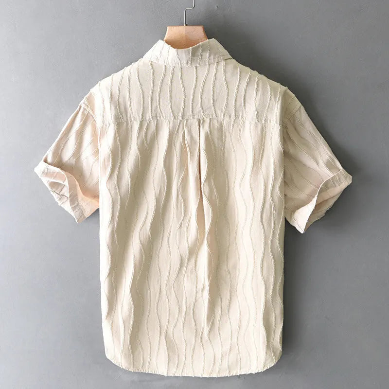 Men's pure cotton short sleeve casual shirt in loose Japanese style