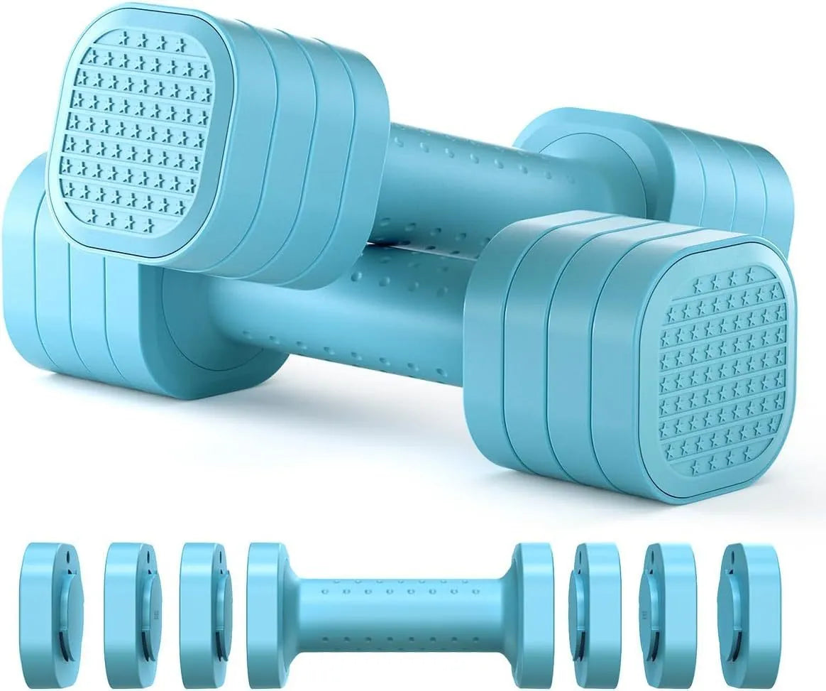Women's adjustable dumbbell set with detachable 5 lb components in four colour options