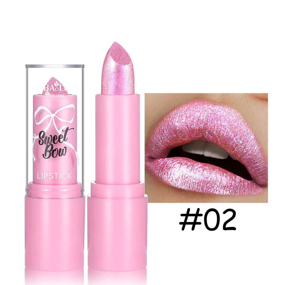 Diamond lipstick with sweetheart bow design in six colour shades