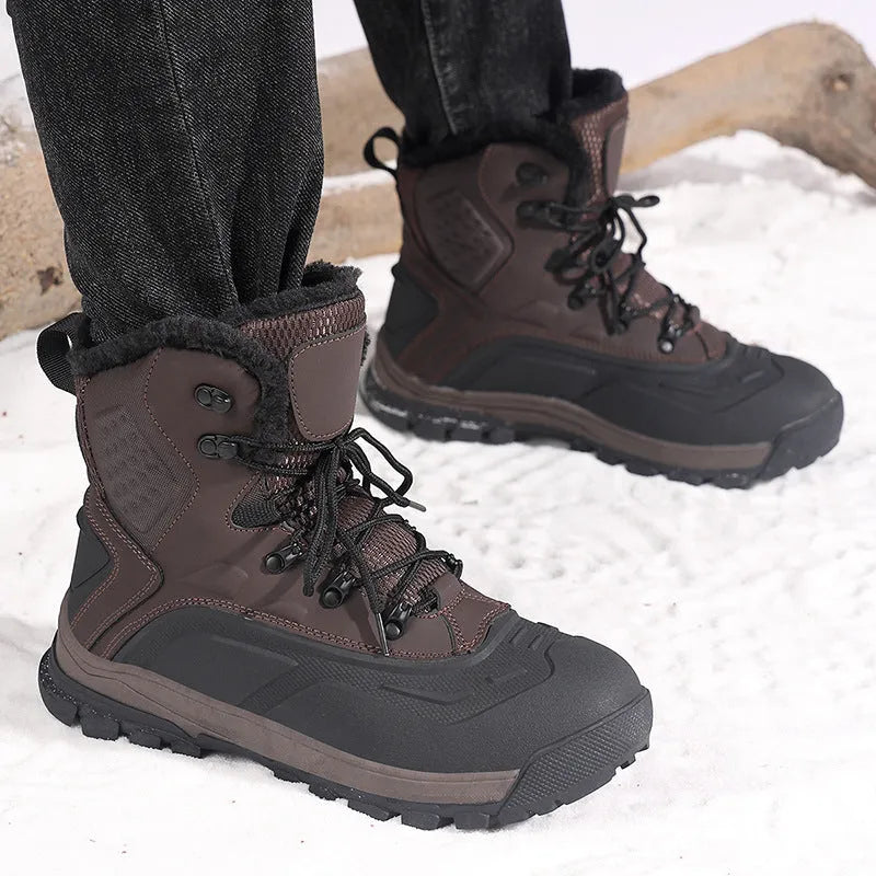 Men's black fleece-lined high-top boots with lace-up front and tall crown design