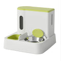 Automatic cat feeder and water dispenser with integrated double bowl in grey, green or yellow colours