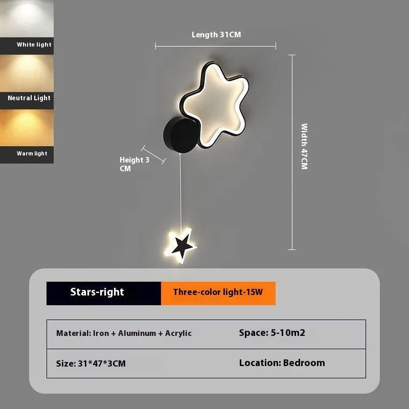 White cloud and five-pointed star children's wall mounted LED night light with three colour settings.