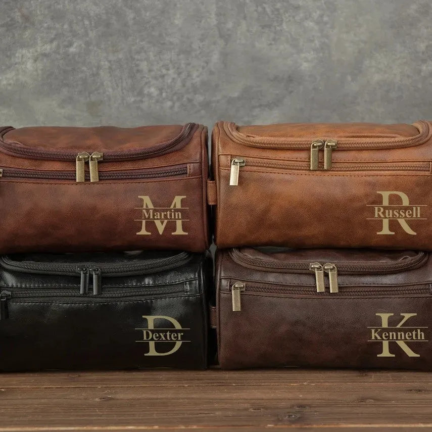 Men's pu leather travel bag with makeup pouch in black, light brown, brown or dark brown