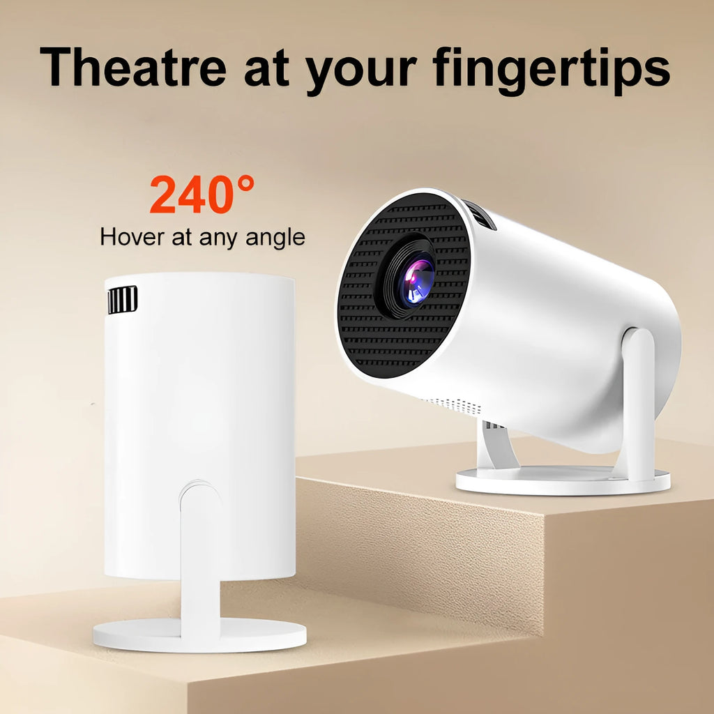 White portable mini projector with wireless HD projection capabilities for home viewing