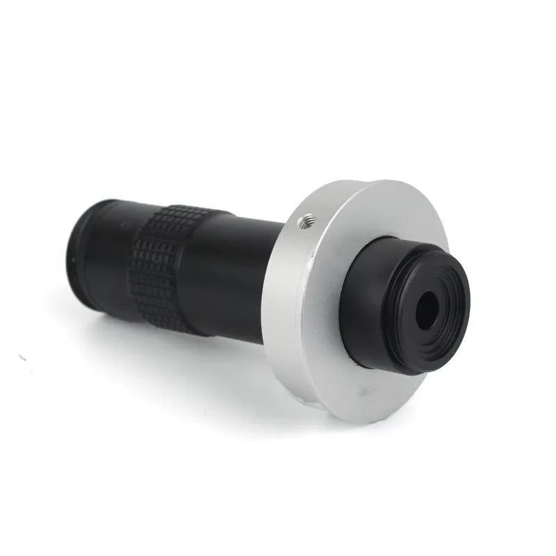 Black industrial camera monocular lens with 130x magnification and 60-300mm working distance