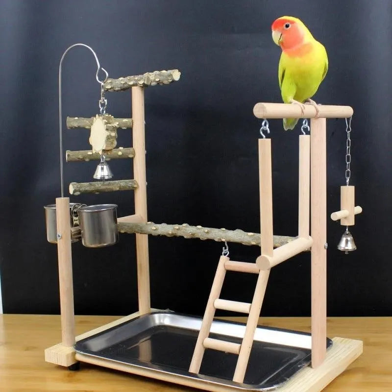 Pepper wood parrot stand with tiger skin peony bird toy and sub-stand pole