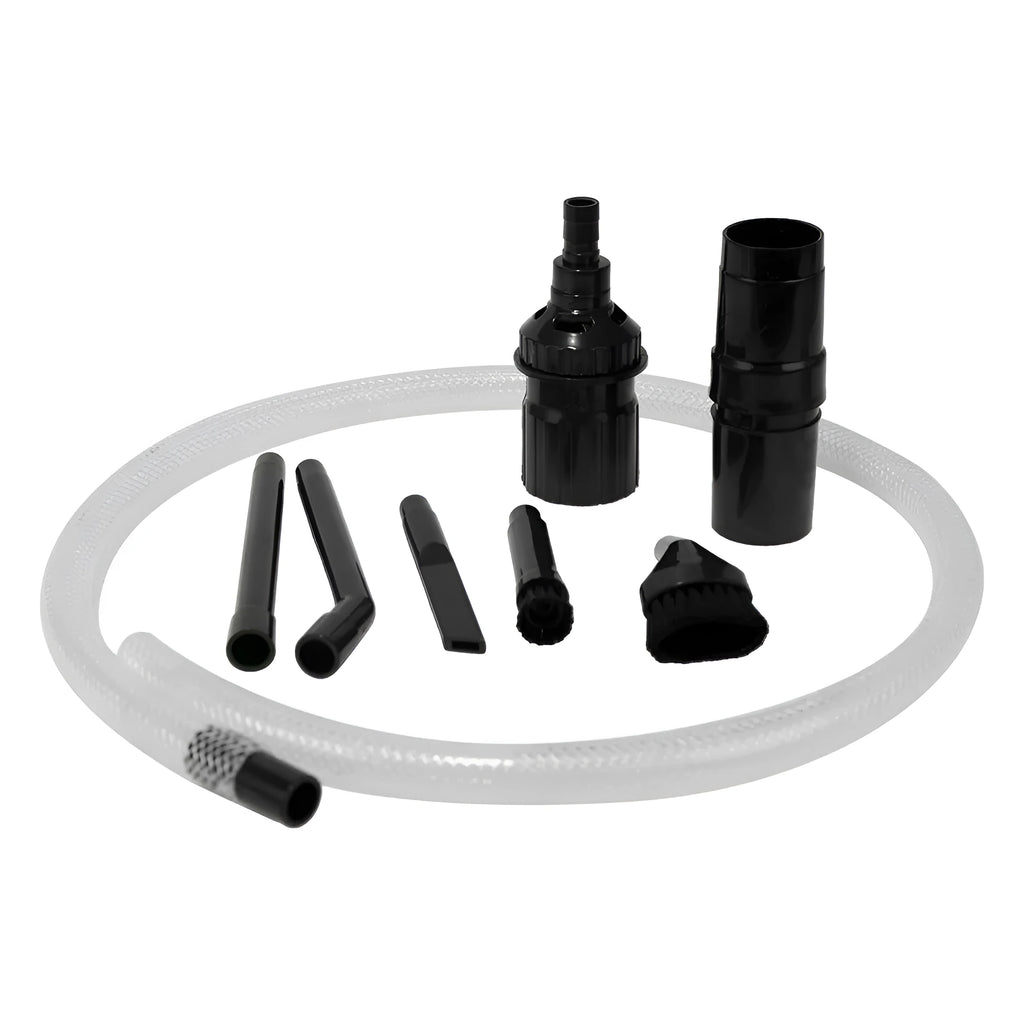 Eight-piece vacuum cleaner accessory set with small suction heads for detailed dust collection