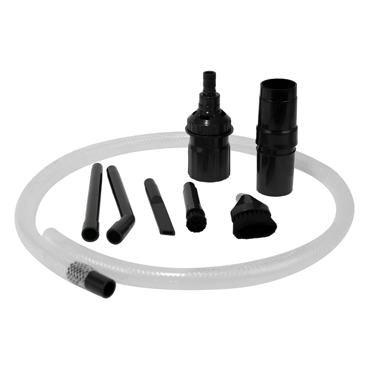 Eight-piece vacuum cleaner accessory set with small suction heads for detailed dust collection