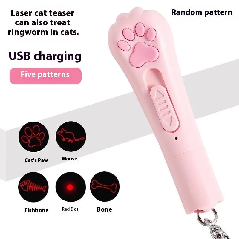 Cat teaser pen toy with LED light in pink, cream, or sky blue colour options