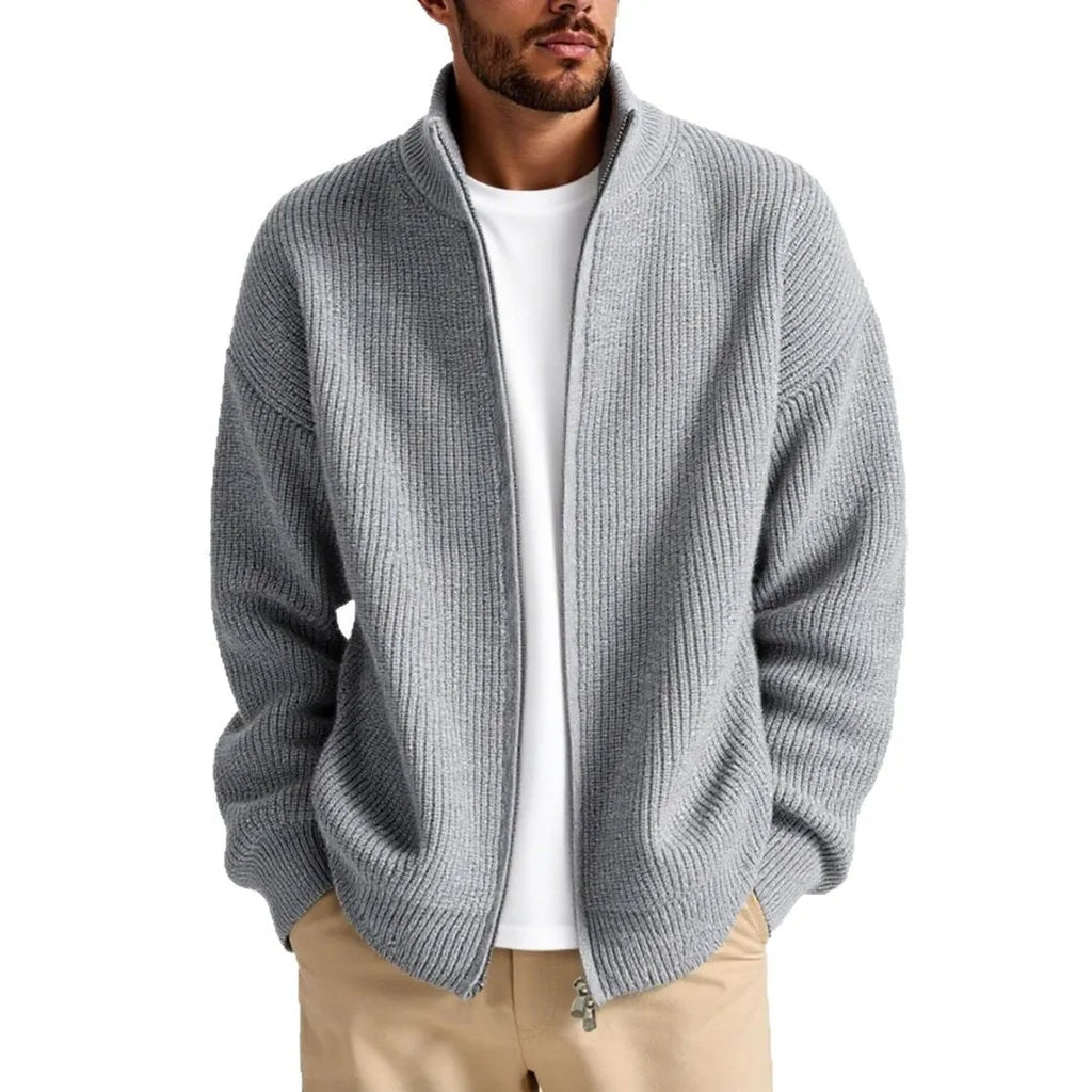 Men's loose fit cardigan sweater in acrylic blend fabric shown in beige colour