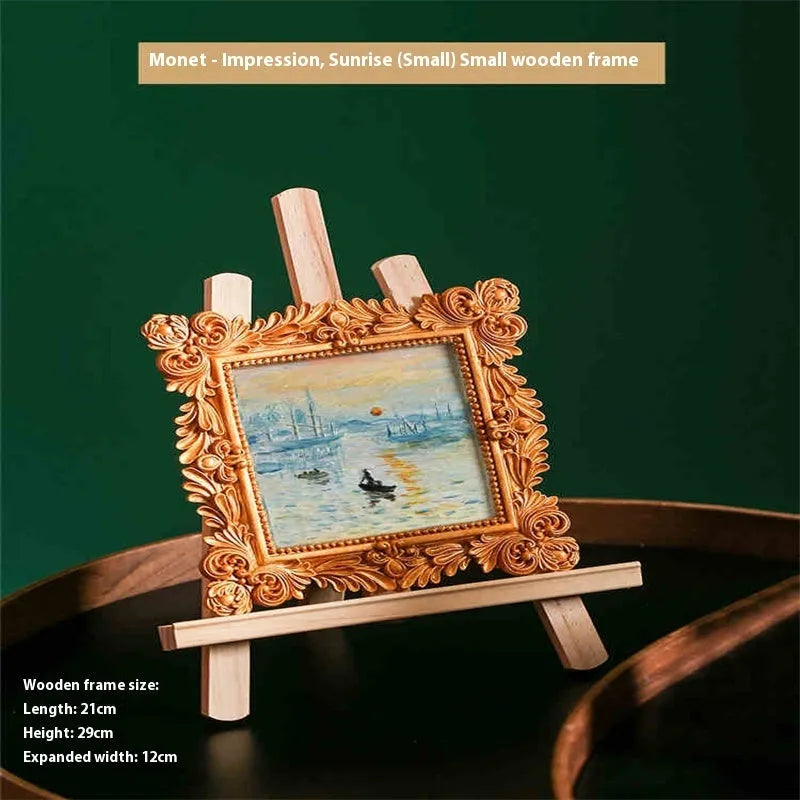 DIY oil painting by numbers kit showing framed Van Gogh Starry Night artwork with brushes and paints