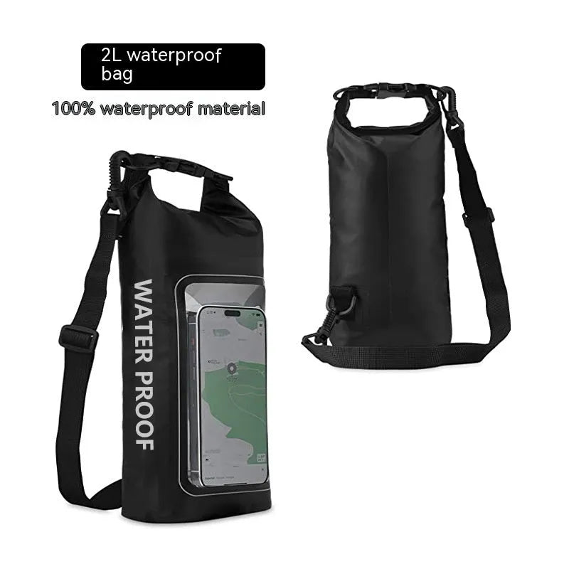 2L waterproof crossbody phone bag made of 500D PVC mesh in black for swimming and diving