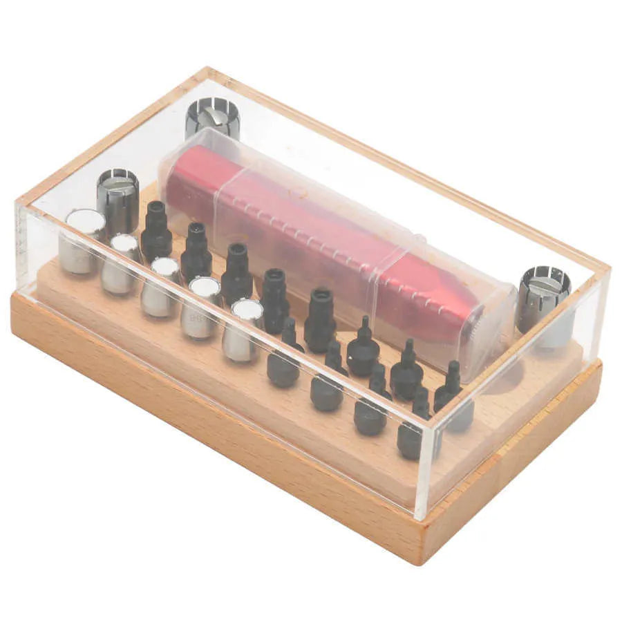 20-piece steel watch barrel open tube set in a black storage case for repair