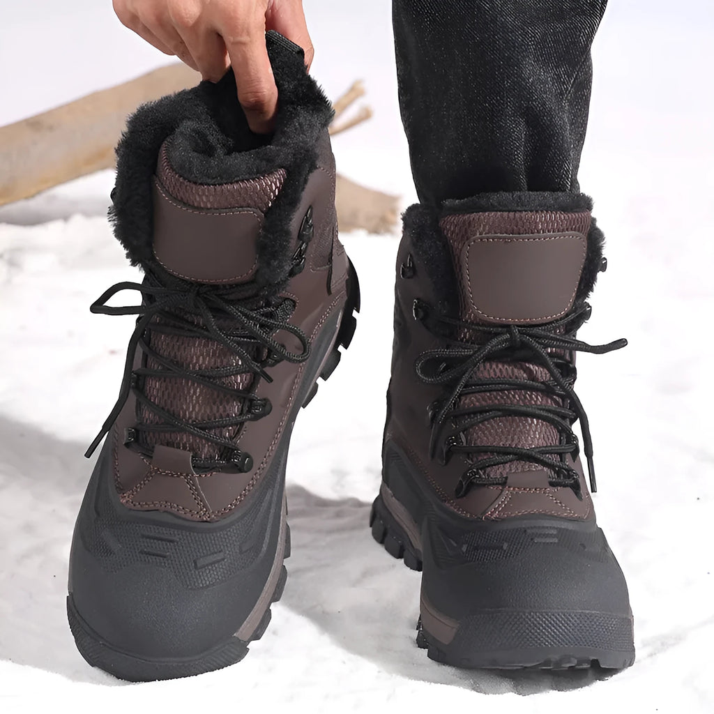 Men's black fleece-lined high-top boots with lace-up front and tall crown design