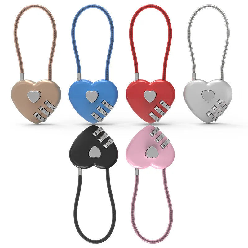 Peach Heart Long Wire Rope Love Lock in multiple colours with adjustable steel cable for bicycle helmet security