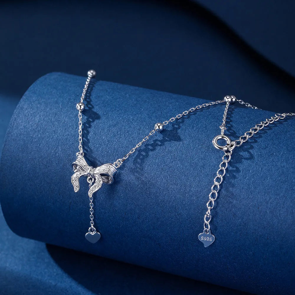 S925 silver butterfly heart pendant necklace with adjustable O-ring chain