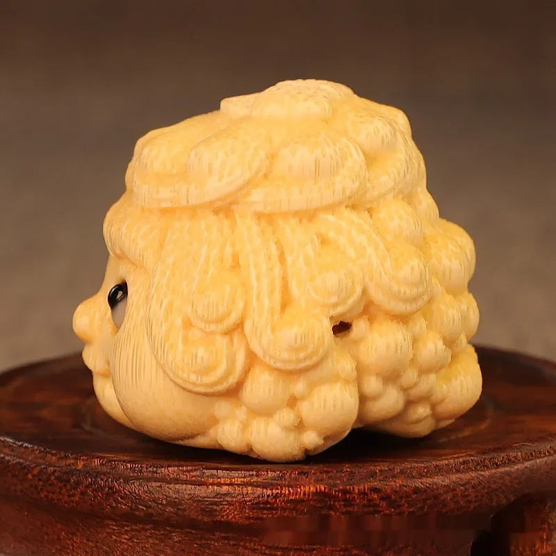 Solid bamboo carving of Golden Toad Princess figurine, cute style ornament for Children's Day