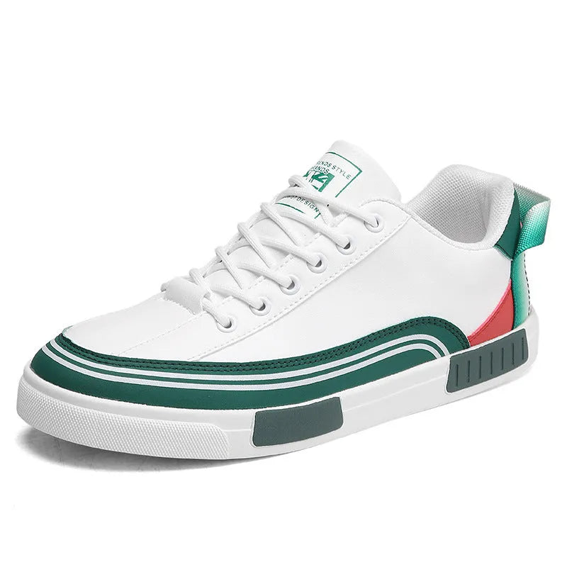 Men's breathable canvas shoes in Milan white and green with flat heel and round toe design