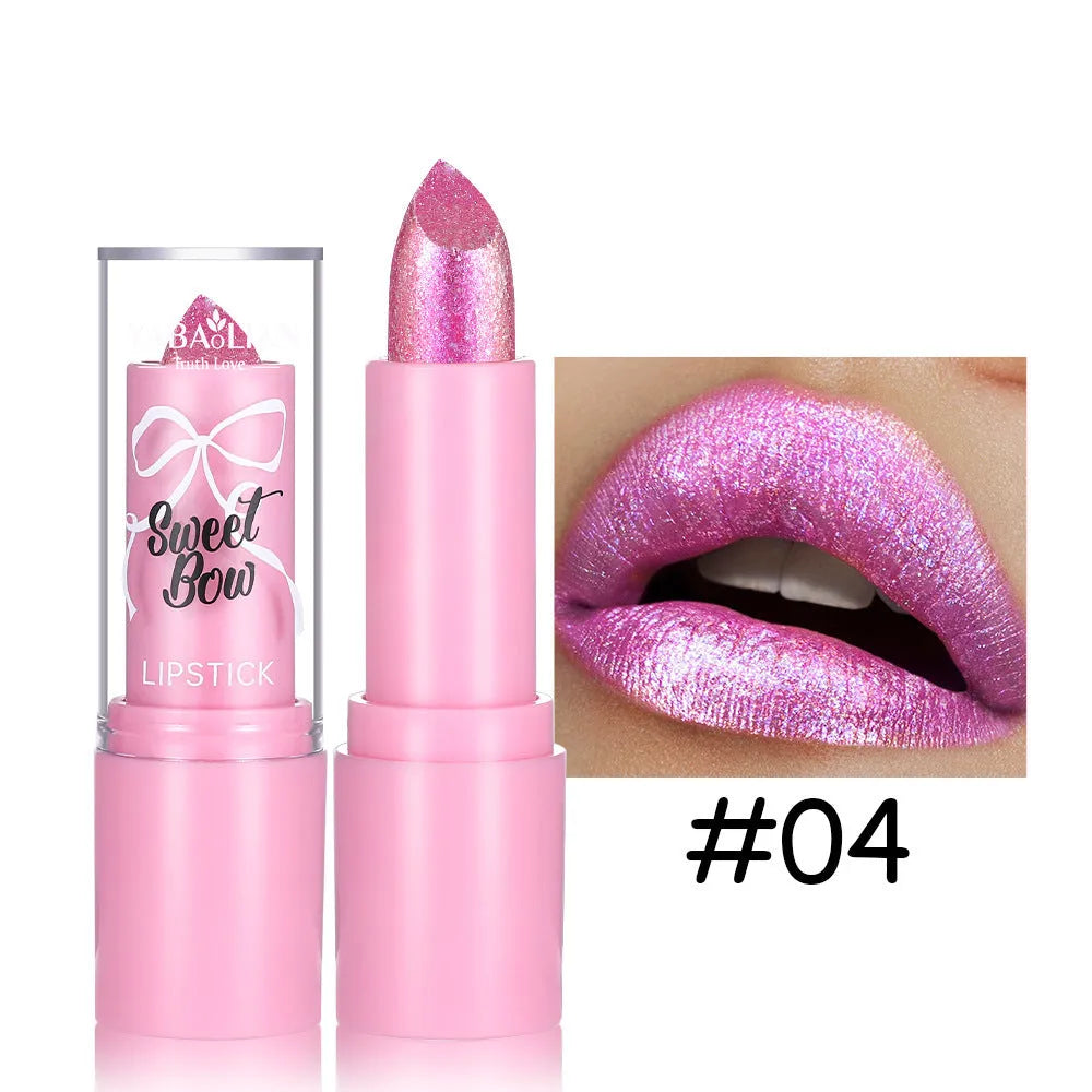 Diamond lipstick with sweetheart bow design in six colour shades