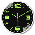 20cm modern wall clock with luminous hands and a thick plastic shell in multiple colour options.