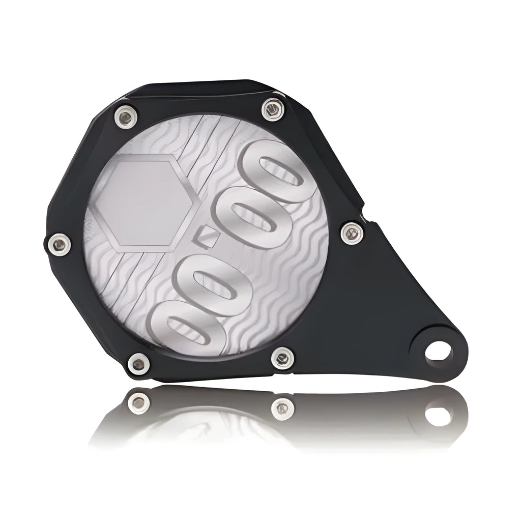Black carbon fibre pattern motorcycle tax disc holder with metal alloy construction