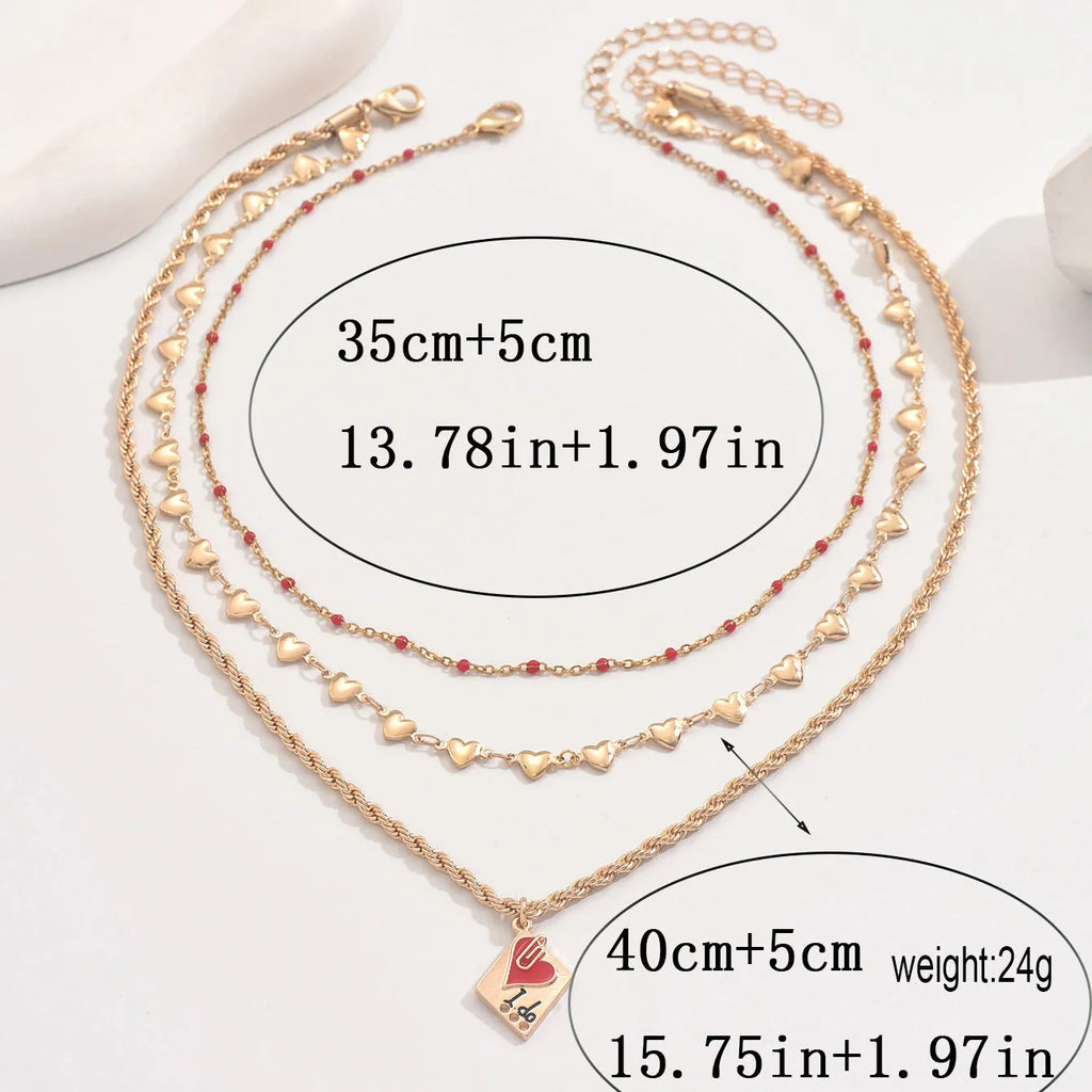 Adjustable clavicle chain necklace with three-layer geometric heart pendant